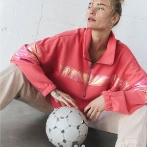 Free People Movement Away We Go Half Zip Iridescent Striping Hibiscus
